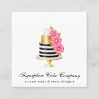 Tarjeta de visita Gold & Floral Cake & Bakery