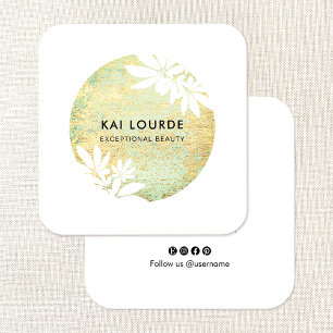 Cuadrada Tarjeta de visita Gold Green Abstract Circle Squar