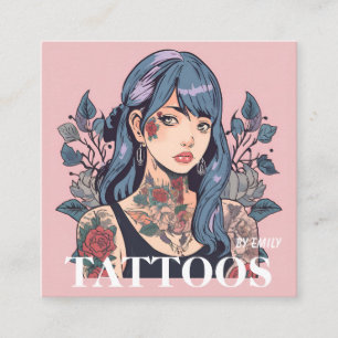 Cuadrada Tarjeta de visita gráfica de artista de tatuajes
