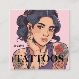Cuadrada Tarjeta de visita gráfica de artista de tatuajes