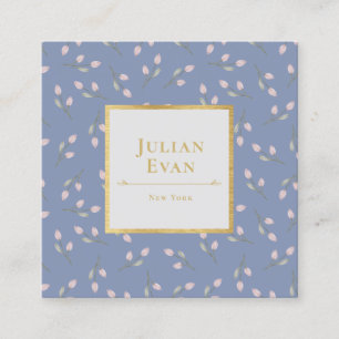 Cuadrada Tarjeta de visita Luxe Gold Dusty Blue Flower Patt