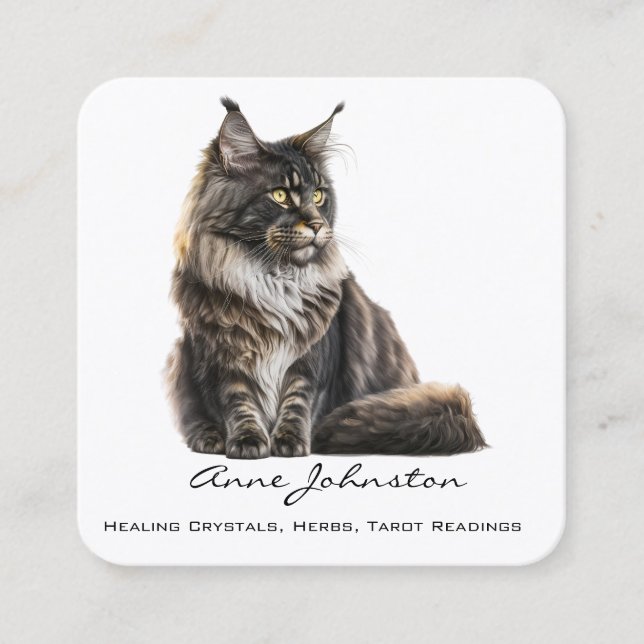 Cuadrada Tarjeta de visita Maine Coon Cat Square (Anverso)