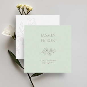 Cuadrada Tarjeta de visita Mínima Floral Mint Square de mod