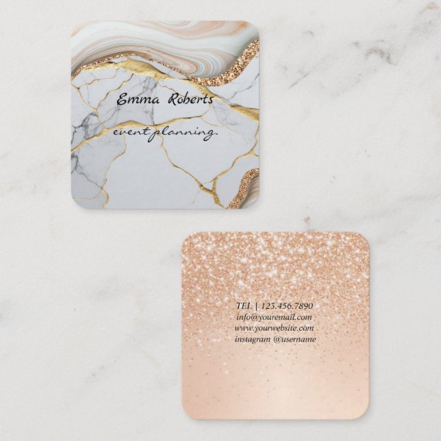 Cuadrada Tarjeta de visita moderna con brillo rosa y blanco (Anverso / Reverso)