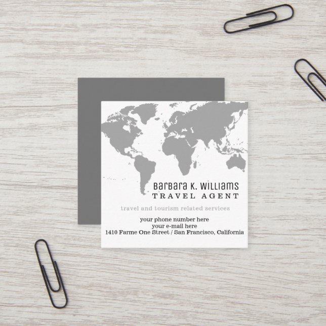 Cuadrada Tarjeta de visita moderna del agente de viajes con (Anverso/Reverso In Situ)