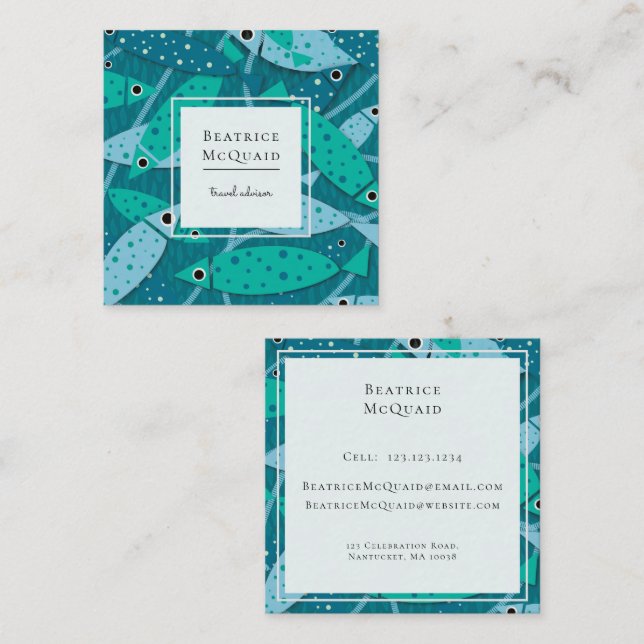 Cuadrada Tarjeta de visita Naumming Fish Travel (Anverso / Reverso)