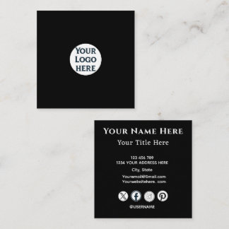 Cuadrada Tarjeta de visita negra minimalista con logotipo p