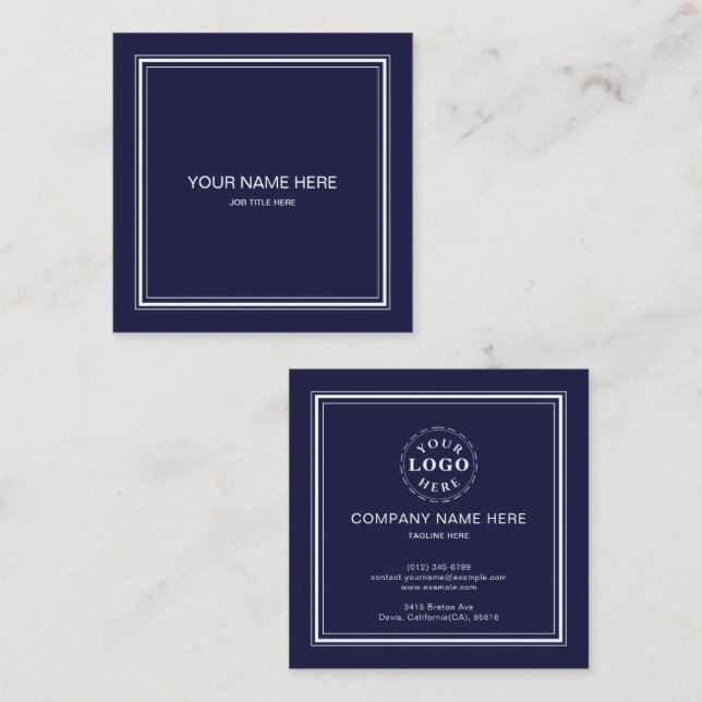Cuadrada Tarjeta de visita profesional Sleek Navy Square (Anverso / Reverso)