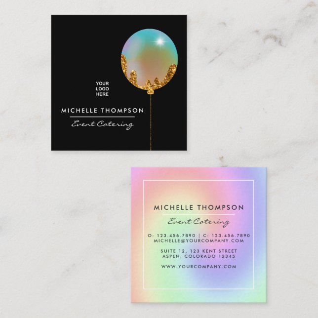 Cuadrada Tarjeta de visita Rainbow and Gold Business Card (Anverso / Reverso)