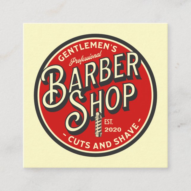 Cuadrada Tarjeta de visita Retro Barbershop (Anverso)