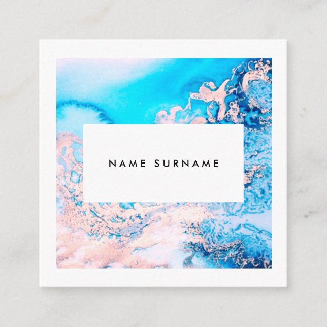Cuadrada Tarjeta de visita rosada de mármol del cuadrado de (Anverso)