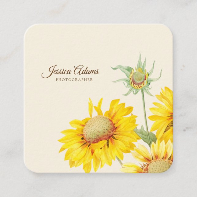 Cuadrada Tarjeta de visita Rustic Yellow Sunflower Watercol (Anverso)