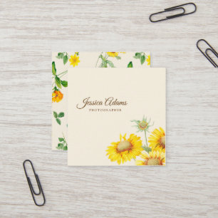 Cuadrada Tarjeta de visita Rustic Yellow Sunflower Watercol