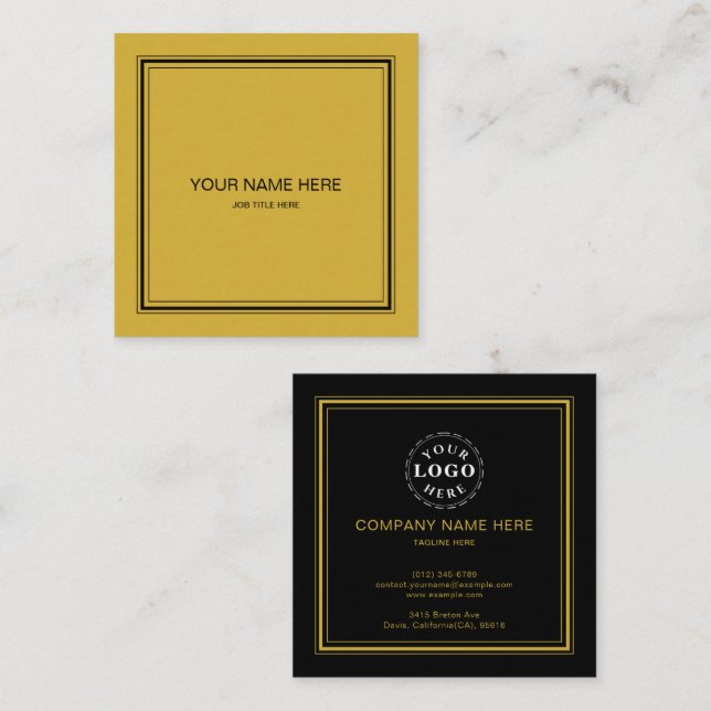 Cuadrada Tarjeta de visita Sleek Black and Gold Square (Anverso / Reverso)