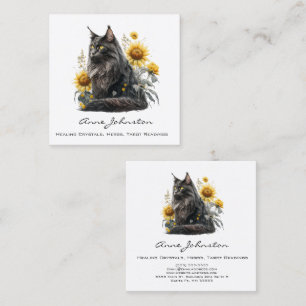 Cuadrada Tarjeta de visita Sunflowers and Black Cat Square