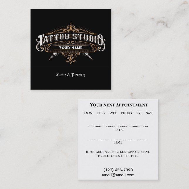 Cuadrada Tarjeta de visita Tattoo Salon (Anverso / Reverso)