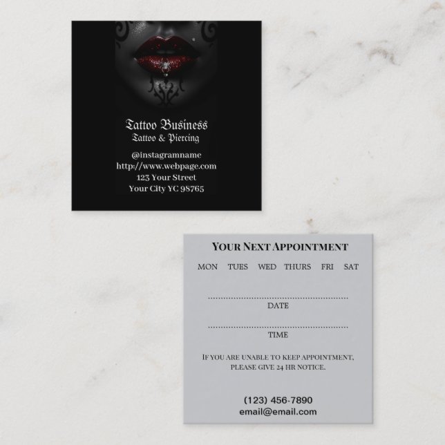 Cuadrada Tarjeta de visita Tattoo Salon (Anverso / Reverso)