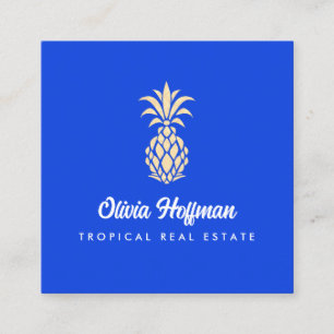 Cuadrada Tarjeta de visita Tropical Pineapple Cobalt Blue