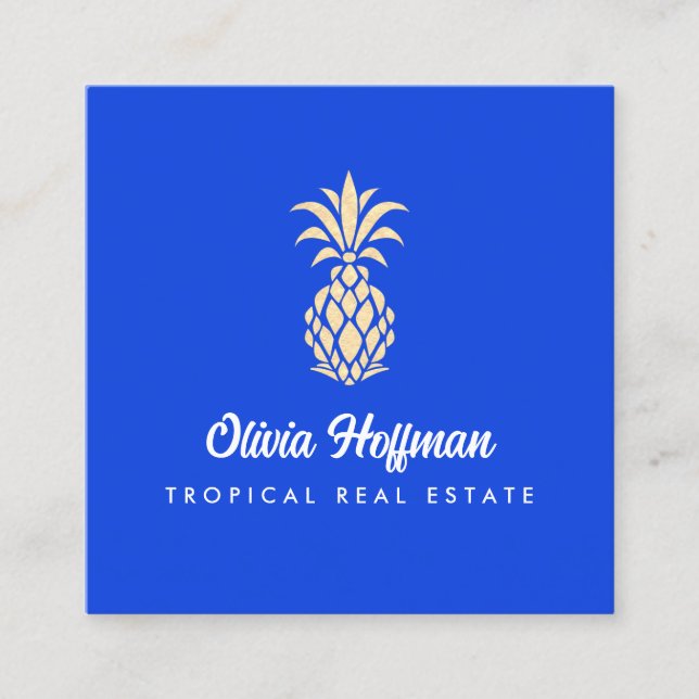 Cuadrada Tarjeta de visita Tropical Pineapple Cobalt Blue (Anverso)