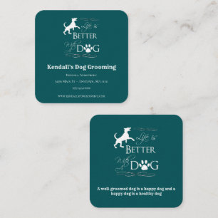 Cuadrada Tarjeta de visita verde azulada Gratuita Dog Groom