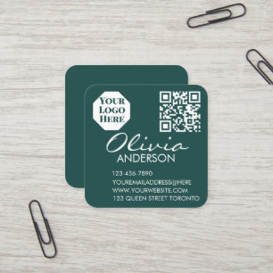Cuadrada Tarjeta de visita verde premium con código QR