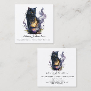 Cuadrada Tarjeta de visita Watercolor Black Wites Cat Squar