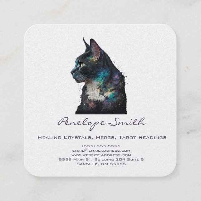 Cuadrada Tarjeta de visita Watercolor Cat Square (Reverso)