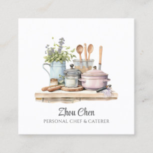 Cuadrada Tarjeta de visita Watercolor Chef Caterer