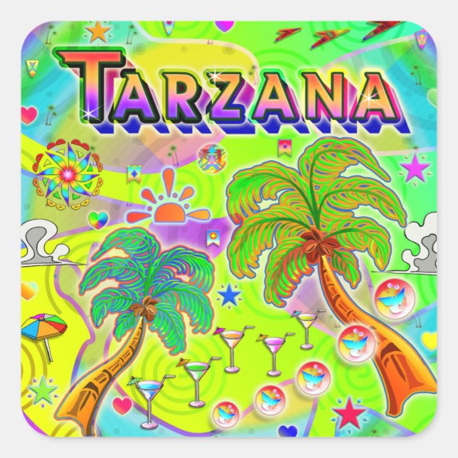 Cuadrada Tarzana Mind Focus Pegatina (Anverso)