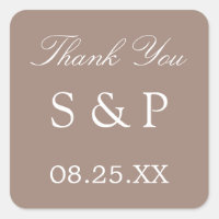 Taupe Wedding Favor Gracias Pegatina