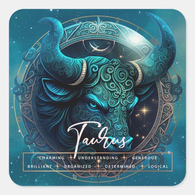 Cuadrada Tauro celeste Fantasy Zodiac Pegatina (Anverso)