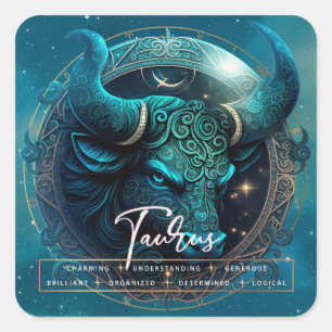 Cuadrada Tauro celeste Fantasy Zodiac Pegatina