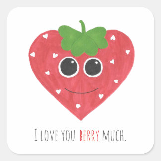 Cuadrada Te Amo Berry Mucho Pegatina De Fresas