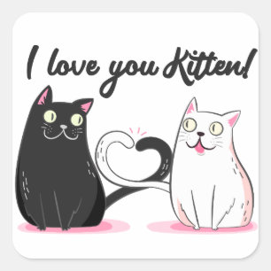Cuadrada Te amo pegatina cuadrado del gatito
