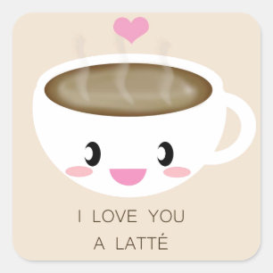 Cuadrada Te amo Pegatina de Latté (Hoja de 20)