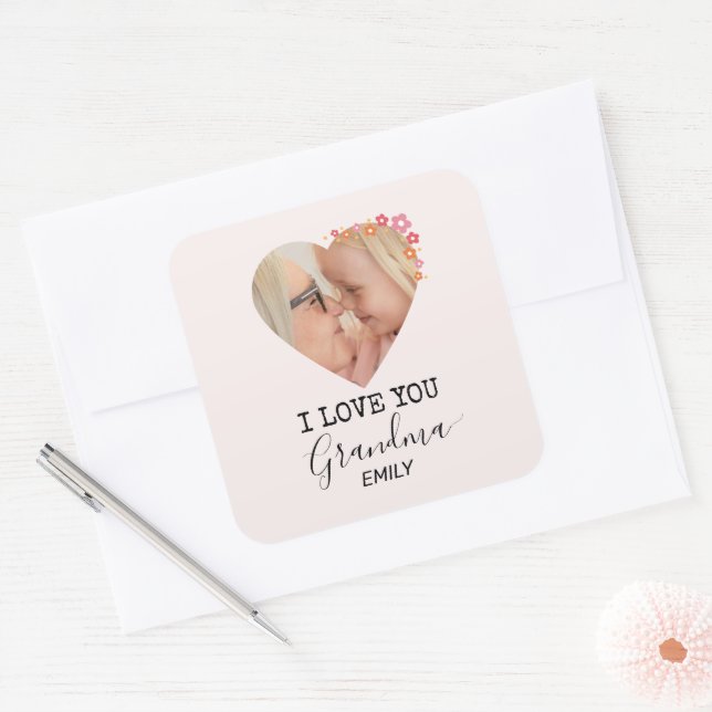 Cuadrada Te Quiero Abuela | Pegatina Personalizada (Sobre)