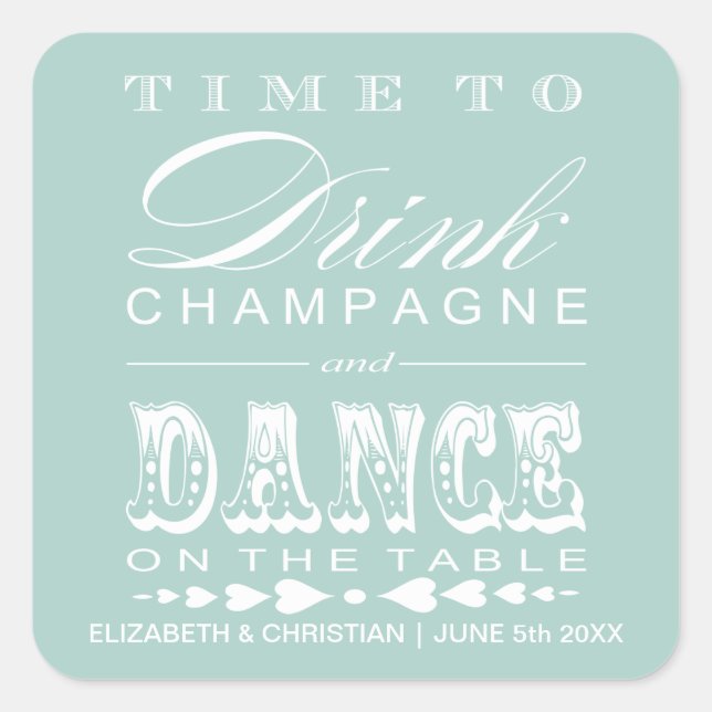 Cuadrada Teatro de Champagne Bill Wedding Favor Pegatina (Anverso)