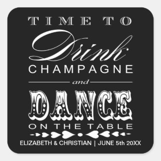 Cuadrada Teatro de Champagne Bill Wedding Favor Pegatina