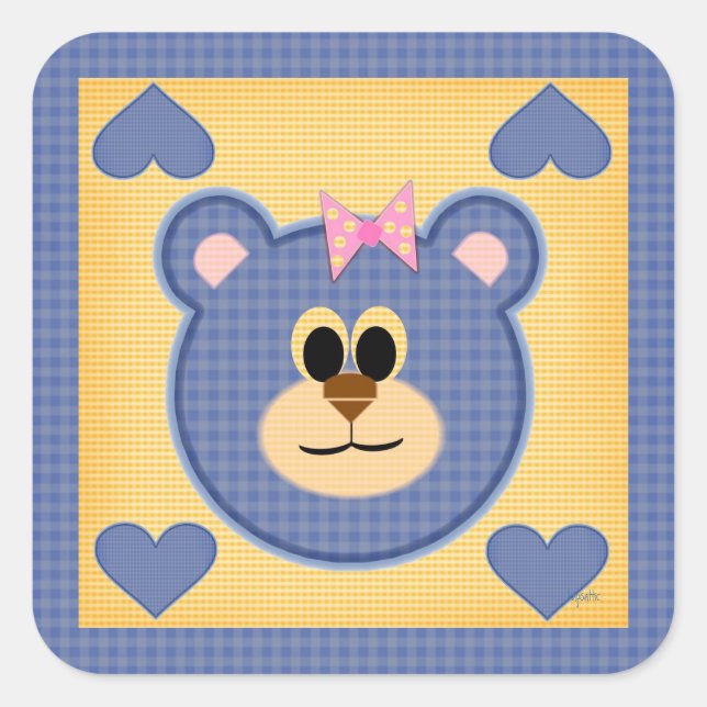 Cuadrada Teddy Bear Love Pegatina (Anverso)