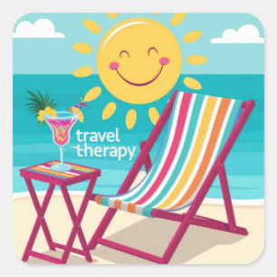 Cuadrada Terapia de viaje Pegatina de vacaciones Escape