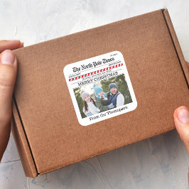 Cuadrada Tipografía de Feliz Navidad Foto Pegatina