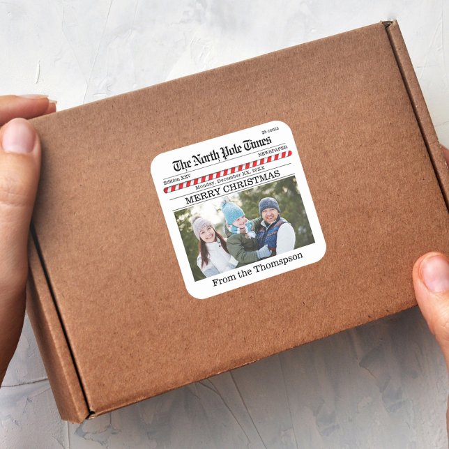 Cuadrada Tipografía de Feliz Navidad Foto Pegatina (Merry Christmas photo sticker. )