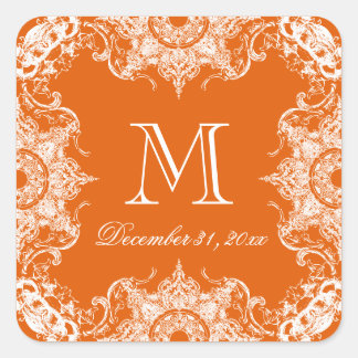 Cuadrada Toile Damask Swirl Mateo Pegatina - Tangerina
