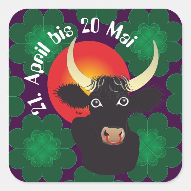 Cuadrada Toro el 21. abril hasta 20. El mayo pegatina (Anverso)
