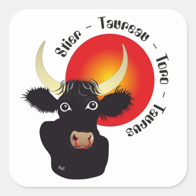 Cuadrada Toro - signo del zodíaco pegatina (Anverso)