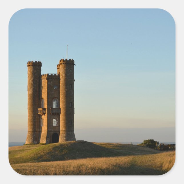 Cuadrada Torre de Broadway en el pegatina cuadrado Cotswold (Anverso)
