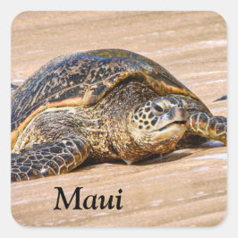 Cuadrada Tortuga marina de Maui en un pegatina de playa