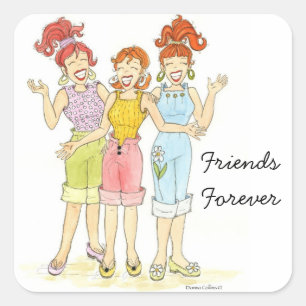 Cuadrada Tres amigos chicas para siempre pegatina