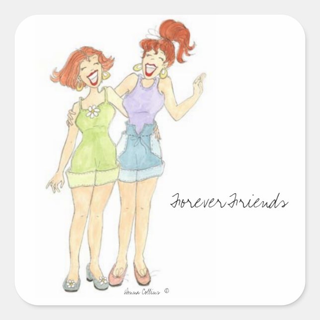 Cuadrada Tres amigos chicas para siempre pegatina (Anverso)