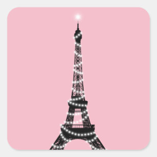 Cuadrada Twinkle Light Torre Eiffel Pegatina - rosa